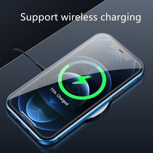 Case for iPhone 13, Magnetic Attraction Case 360 Degree Front and Back Clear Tempered Glass Flip Cover Metal