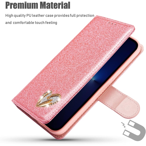 Case for iPhone 14 Pro, Glitter PU Leather TPU Bumper Card Holder [Wrist Strap] [Magnetic Closure] Wallet