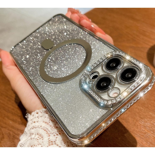 GENERIC  Designed for Iphone 12 Pro Max Magnetic Glitter Case, Luxury Plating Cute Bling Diamond Inlay Phone Cover