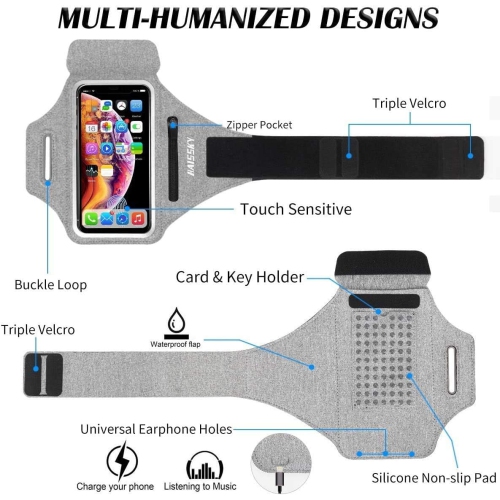 Cell Phone Running Armband with Airpods Zipper Pocket Armband Case Running Holder for iPhone 14 Pro Max/13/12 11 Pro