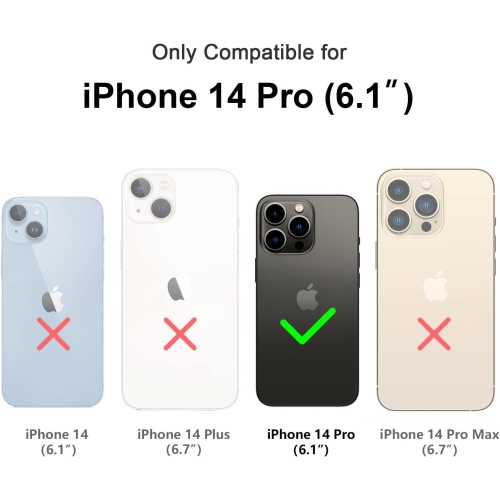 Designed for iPhone 14 Pro Case Wallet with RFID Blocking Card Holder, Magnetic Detachable Lanyard Strap Wristlet