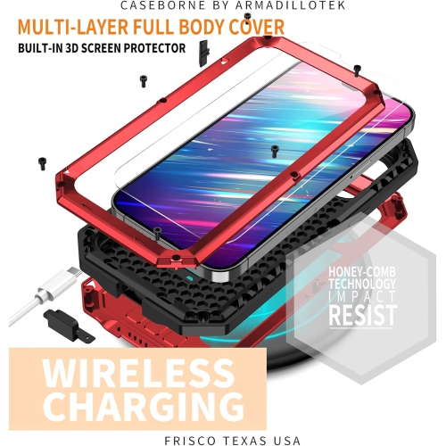 for iPhone 14 Pro Max Case,Shockproof Hard Case Aluminum Metal Gorilla Glass Military Heavy Duty Sturdy Protector Cover