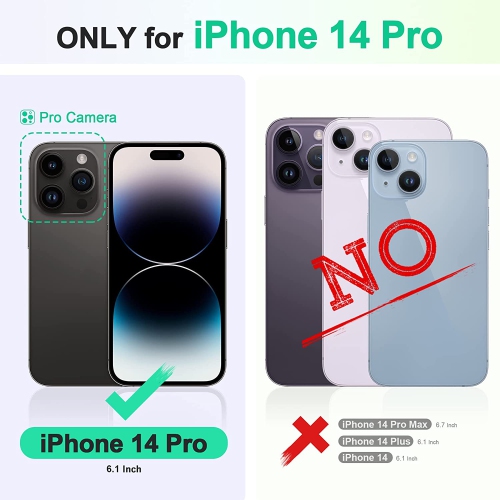 Case Wallet for iPhone 14 Pro 6.1", [Wrist Strap] RFID Blocking 4 Card Slot Stand [Shockproof TPU Shell], PU