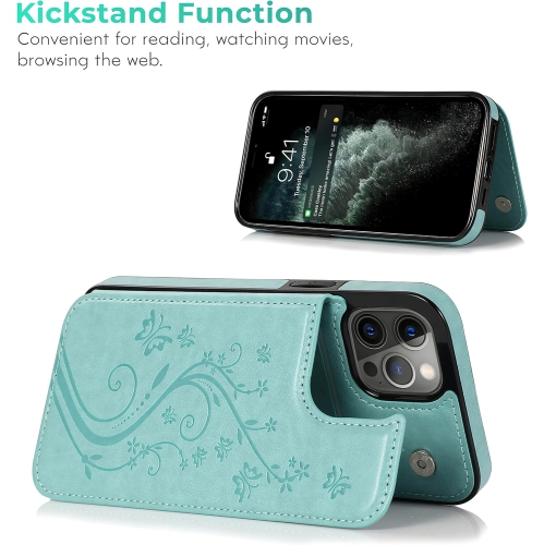 for iPhone 11 Pro Case, Embossed Butterfly Wallet Phone Case with Card Holder, Kickstand and Magnetic Closure -