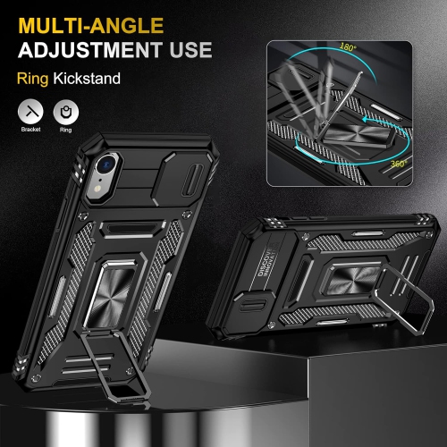 Case for iPhone X,iPhone Xs Case, Slide Camera Protective Case Rotate Ring Kickstand Shockproof Cover Case