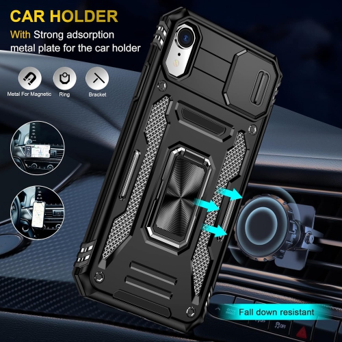 Case for iPhone X,iPhone Xs Case, Slide Camera Protective Case Rotate Ring Kickstand Shockproof Cover Case