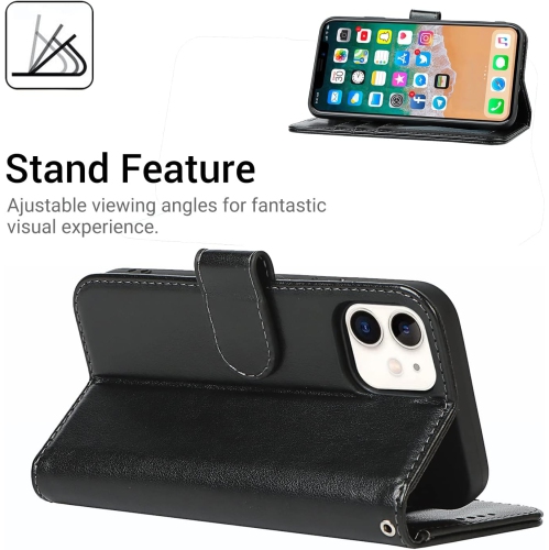 Étui portefeuille iPhone 12 Mini, pochette porte-carte en cuir de qualité supérieure avec fermeture magnétique et béquille pour femme