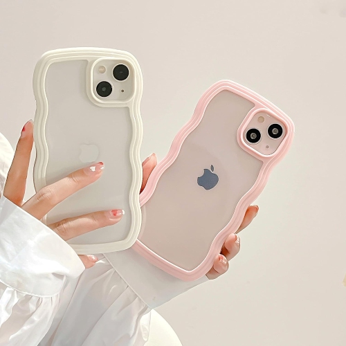 Compatible with iPhone 13/iPhone 14(6.1 inch) Case, Cute Curly Wave Frame Clear Case for Girls Women,
