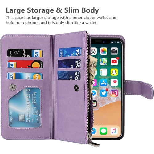 iPhone X/XS Wallet Case with Card Holder, 2 in 1 PU Leather Case with Magnetic Clasp Zipper Pocket