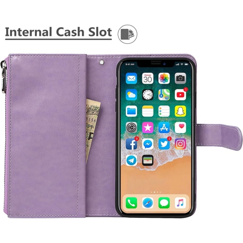 iPhone X/XS Wallet Case with Card Holder, 2 in 1 PU Leather Case with Magnetic Clasp Zipper Pocket