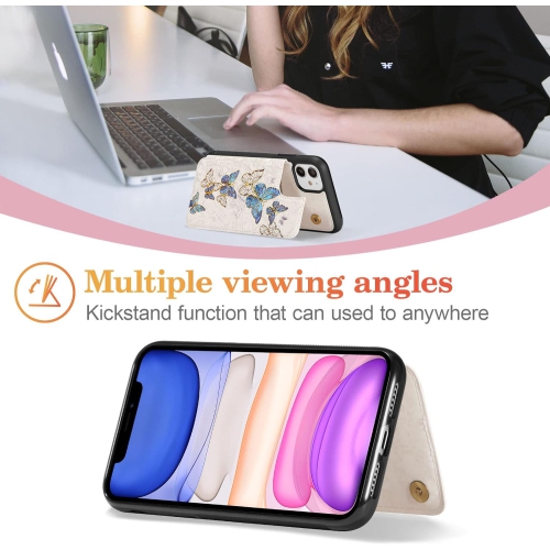 Wallet Case for iPhone 11 6.1 inch with Card Holders, PU Leather Cover Kickstand RFID Blocking Double Magnetic