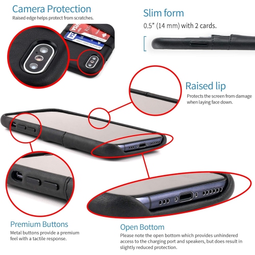 Exec Wallet Case for iPhone X/XS: Slim Vintage Synthetic Leather Card Case with 2 Card Holder Slots, Simple