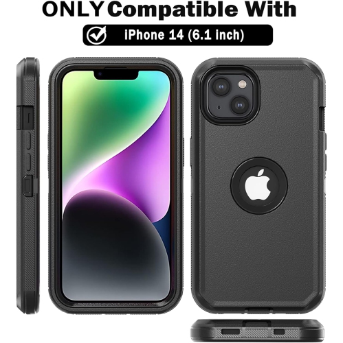 Phone Case for iPhone 14 Case,Heavy Duty Hard Shockproof Armor Protector Case Cover with Belt Clip Holster