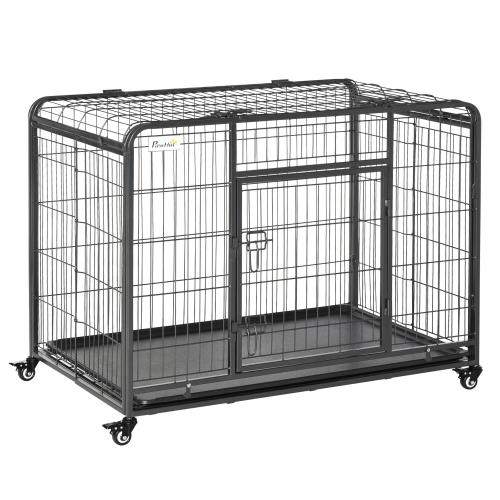 PAWHUT  Folding Heavy Duty Dog Crate Heavy Duty Cage for Large Sized Dogs With Double Doors, Lockable Wheels Tray, 43" X 28" X 31"