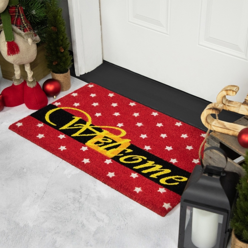 Red and Black Santa Suit Buckle "Welcome" Coir Christmas Outdoor Doormat 18" x 30"