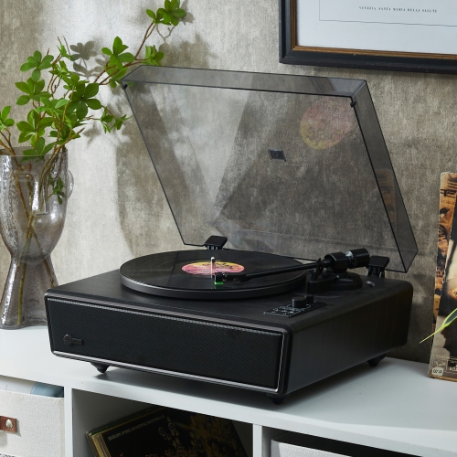 Tourne-disque Bluetooth d'ArkRocket Huygens avec haut-parleurs intégrés (Black)