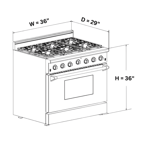 CROWN 36"" Professional Stainless Steel 5.2 cu. ft. Oven, Dual Fuel Gas Range ARD3601