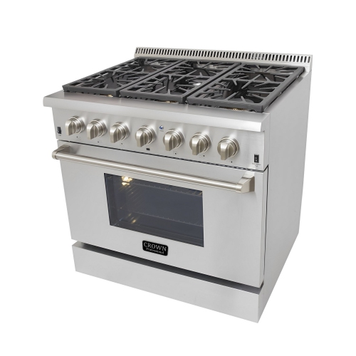CROWN 36"" Professional Stainless Steel 5.2 cu. ft. Oven, Dual Fuel Gas Range ARD3601