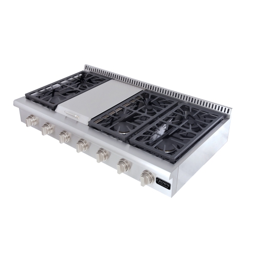 CROWN 48" Professional 114000 BTU, Stainless Steel Gas(Propane) Range-top with 6 Sealed Burners ART4801