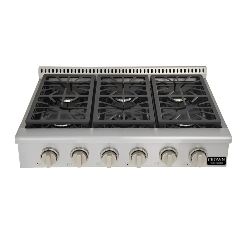 CROWN 36" Professional 84000 BTU, Stainless Steel Gas Range Cooktop with Sealed Burners ART3601
