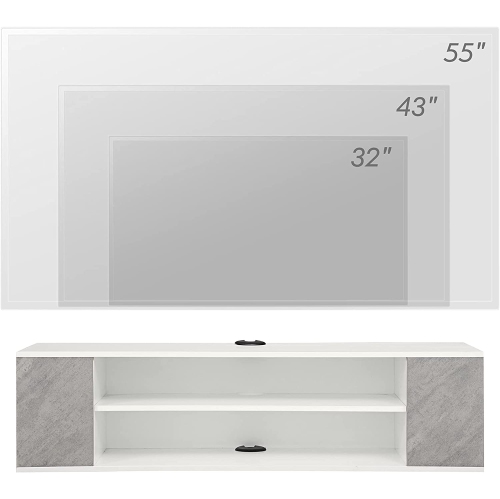 WAMPAT White Floating TV Stand with Blue LED Lights, Wall Mounted Shelf for Living Room, White& Grey, 39"