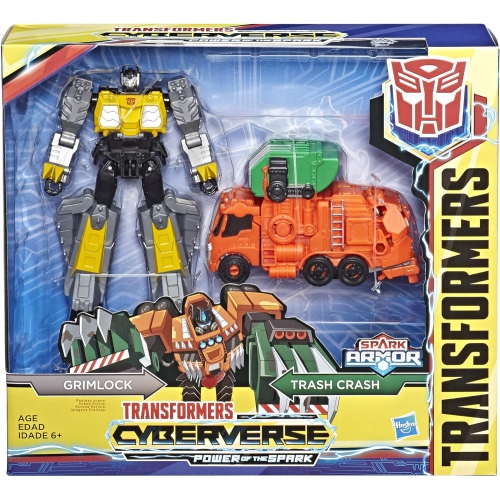 Transformers Toys Cyberverse Spark Armor Grimlock Action Figure - Combines with Trash Crash Spark Armor Vehicle to Power Up - for Kids Ages 6 and Up,