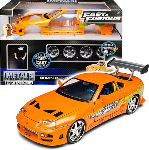 Toyota Supra avec figurine Brian , modèle à construire, Fast & Furious - Jada 30699 - 1/24 voiture moulée