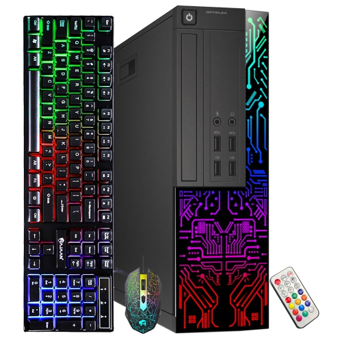 Refurbished - Dell Computer Desktop PC with 22 Inch Monitor, Intel i5 4-Core Processor, 8GB RAM, 256GB SSD, RGB Gaming Keyboard and Mouse, WiFi,