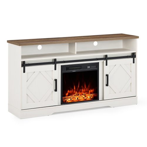 WAMPAT Fireplace TV Stand for TVs Up to 65 Inches, Wood Electric Fireplace Entertainment Center with Storage 2 Heating Mode and 5 Brightness for