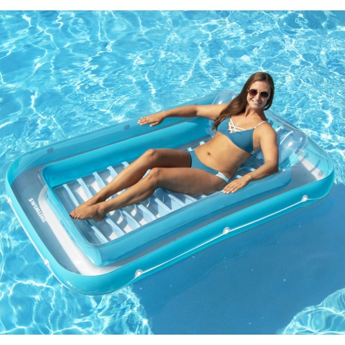 Blue Inflatable Swimming Pool Suntan Lounger with Pillow 70"