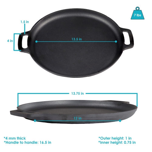 Sunnydaze Seasoned Cast Iron Pizza Pan with Handles - 13.75-Inch