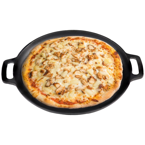 Sunnydaze Seasoned Cast Iron Pizza Pan with Handles - 13.75-Inch