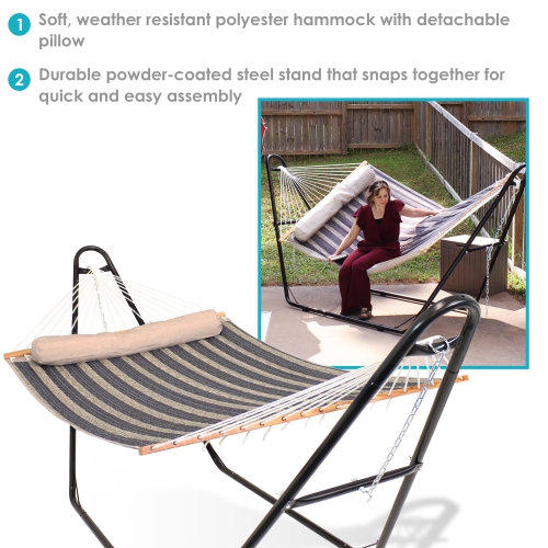 Sunnydaze Quilted 2-Person Hammock with Universal Stand - Mountainside