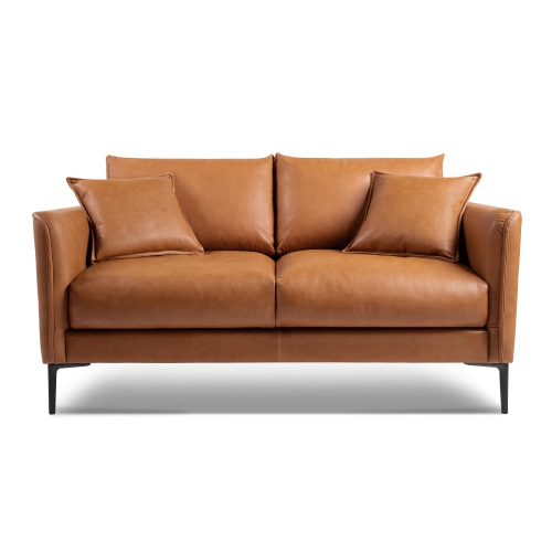 VALENCIA  Jasper Nappa 11000 Leather Loveseat Sofa With High-Resilience Foam, Cognac Color