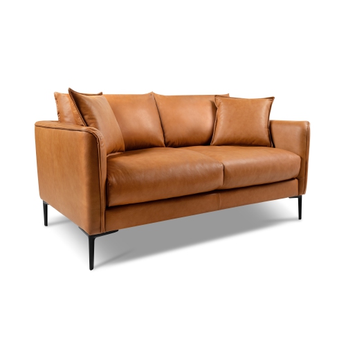 Valencia Jasper Nappa 11000 Leather Loveseat Sofa with High-Resilience Foam, Cognac Color