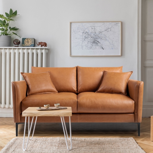 Valencia Jasper Nappa 11000 Leather Loveseat Sofa with High-Resilience Foam, Cognac Color