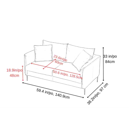 Valencia Jasper Nappa 11000 Leather Loveseat Sofa with High-Resilience Foam, Cognac Color