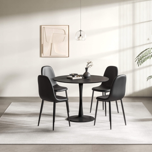 Aykah Sera Black Dining Chair Set of 4, Faux Leather Dining Chairs for Kitchen, Dining Room, Bedroom, Pre Assembled Side Chairs