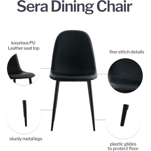 Aykah Sera Black Dining Chair Set of 4, Faux Leather Dining Chairs for Kitchen, Dining Room, Bedroom, Pre Assembled Side Chairs