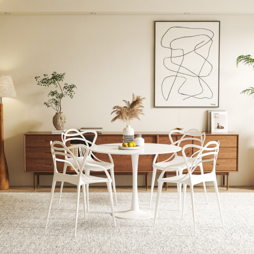 Aykah 39.5 inch Round Dining Table for 4 - White Top Round Table - Saves Space with Metal Pedestal Base for Dining Room, Kitchen, Living Room