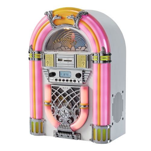 Arkrocket Athena Mini Jukebox/Tabletop CD Player/Bluetooth Speaker/Radio/USB and SD Card Player with Retro LED Lighting System