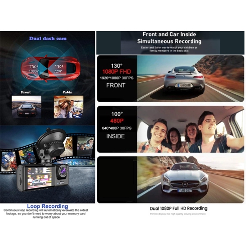 SPEEDEX FHD 1080P Dash camera, Dual Camera Lens, 2 inch display Car Recorder_Black color