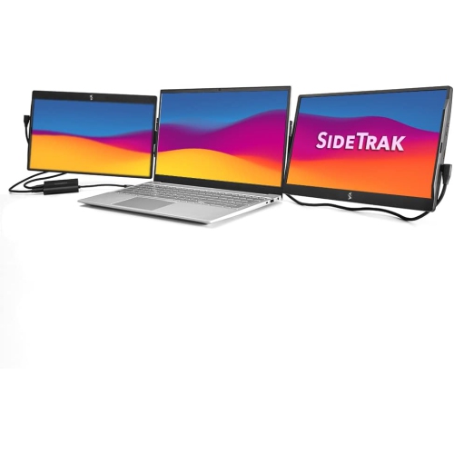 SIDETRAK  " Swivel 14"" Attachable Portable 1080P Laptop Monitors And USB-C Splitter Hub, Black"