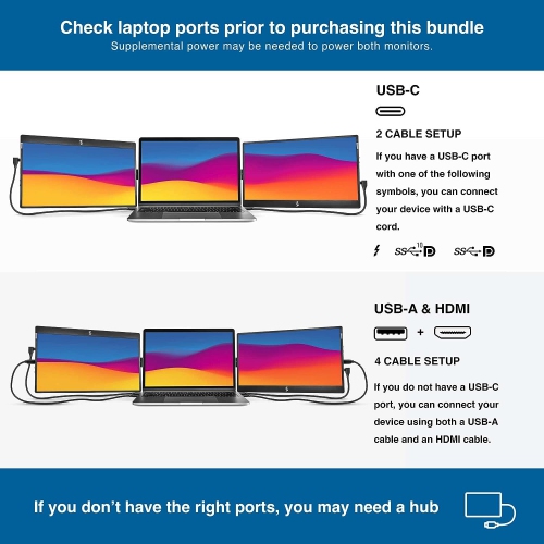 SideTrak Swivel 14" Attachable Portable 1080P Laptop Monitors, USB-C Or Mini HDMI, Black