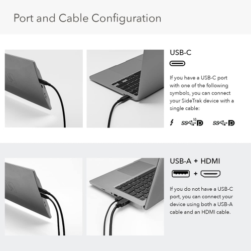 SideTrak Swivel 14" Attachable Portable 1080P Laptop Monitor, USB-C Or Mini HDMI, Dark Silver