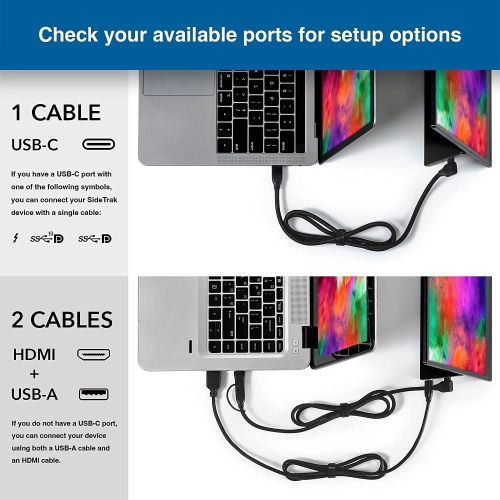 SideTrak Solo 15.8" Freestanding Portable 1080P Monitor, USB Or Mini HDMI, Black
