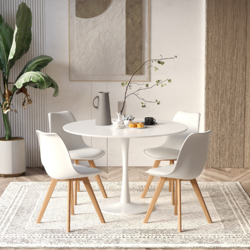 Aykah Luke Modern Chair Set of 4- Dining Chair with Wood Legs - White Dining Room Chair Set of 4 - Easy to Assemble