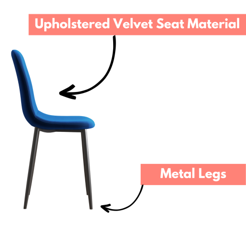 Aykah Mid Century Velvet Dining Chairs, Modern Dining Chairs, Set of 4, Upholstered Dining Chairs, Metal Legs Side Chair, in Blue