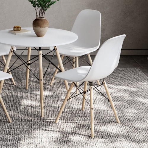 Aykah Modern Chair Set of 4 - Dining chair with wood legs - Dining Chairs of Plastic seat - Kitchen Chair - White Dining room chair - Pre Assembled