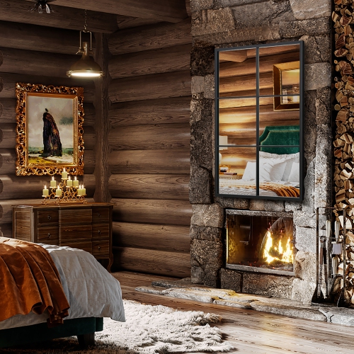 Costway Metal Wall Mirror Large Window Decorative Farmhouse Mirror Square 28" x 40"